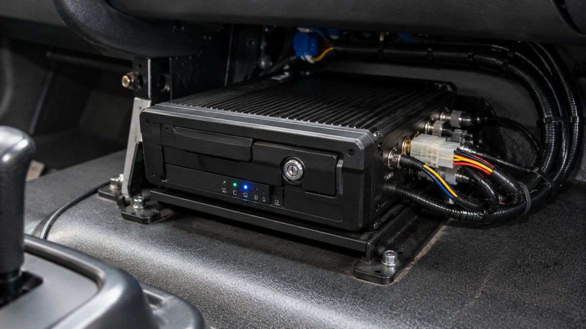 Mobile DVR recorder mounted inside a commercial fleet vehicle