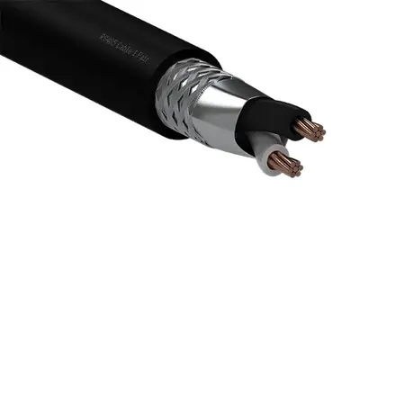 Grey RS-485 cable coil beside a BMS terminal block panel