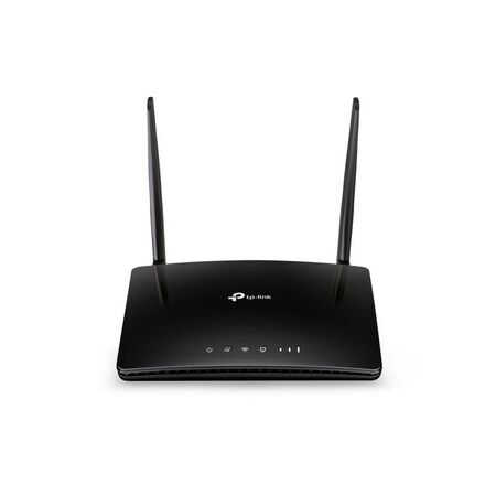 TP-Link Archer MR402 dual-band 4G LTE router with external antennas, set up for a site office without NBN