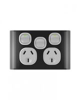 Snow Leopard - Power Point Switched 2 Gang 10A 250V~, With Removable Extrau00a0Swtich 16AX/20A, White Cover, White Grid  Black/Silver x5 - SNPPSW2GBS