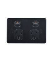 Puma - Power Point Switched 2 Gang Double Pole Shuttered 10A 250V Vandal Proof  Black x10 - PUPP2GVPBK