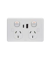 Puma -u00a0Power Point Switched 2 Gang 10A 250V Double Pole Shuttered with USB Charger Dual Integrated Type A&C 5V 1.7A 3.4A Vandal Proof with Nonremovable Cover White  x1 - PUPPUSB2GACVPD