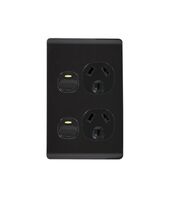 Leopard - Power Point Switched Vertical 2 Gang 10A 250V~  Black x5 - LEPPV2GBK