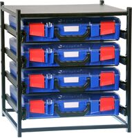 4 Small Drawer Frame Assembled c/w 4 Small PC Lid Cases- Blue - 33SFS4SA-BL