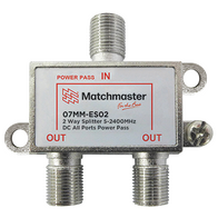 2 Way Splitter 'F' Type 5-2400MHz Power Pass All Ports (Bag)