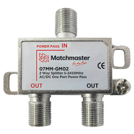 2 Way ‘F’ Type Splitter 5-2450MHz AC/DC One Port Power Pass