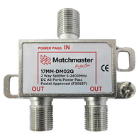 2 Way ‘F’ Type Splitter 5-2400MHz DC All Ports Power Pass
