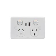Puma -u00a0Power Point Switched 2 Gang 10A 250V Double Pole Shuttered with USB Charger Dual Integrated Type A&C 5V 1.7A 3.4A Vandal Proof with Nonremovable Cover White  x1 - PUPPUSB2GACVPD