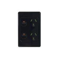 Cougar - Power Point Switched Vertical 2 Gang, 10A 250V~  Black x5 - COPPV2GBK