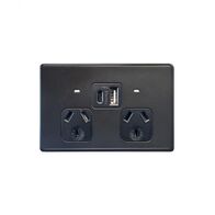Flat Cat - Power Point Fully Integrated Dual USB Charger (Type A & C) Auto Switched  Matt Black  x1 - FLPP2USBAUMBK