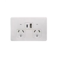 Flat Cat - Power Point Fully Integrated Dual USB Charger (Type A & C) Auto Switched  Matt White x1 - FLPP2USBAUMW