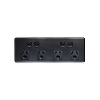Flat Cat -u00a0Power Point Switched 4 Gang 10A 250V Flush Mount with Custom Mounting Bracket  Matt Black x20 - FLPP4GMBK
