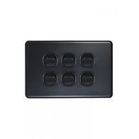 Flat Cat - Switch Horizontal 6 Gang 10AX/16A 250V~  Matt Black x5 - FLSW6GMBK