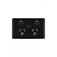 Leopard - Power Point Switched 2 Gang, 10A 250V~, With Extra Switch 16AX/20A  Black x5 - LEPPSW2GBK