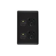 Leopard - Power Point Switched Vertical 2 Gang 10A 250V~  Black x5 - LEPPV2GBK