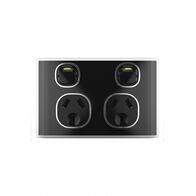 Snow Leopard - Power Point Switched 2 Gang 10A 250V~, White Cover, White Grid  Black/Black x10 - SNPP2GBB