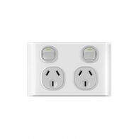 Snow Leopard - Power Point Switched 2 Gang 10A 250V~, White Cover, White Grid  White/Silver x10 - SNPP2GWS