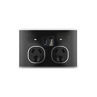 Snow Leopard - Power Point 10A 250V Auto Switched Fully Integrated Dual USB Charger (Type A and C) 5V 3.4A  Black/Black  x1 - SNPP2USBAUBB