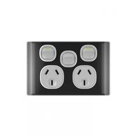 Snow Leopard - Power Point Switched 2 Gang 10A 250V~, With Removable Extrau00a0Swtich 16AX/20A, White Cover, White Grid  Black/Silver x5 - SNPPSW2GBS