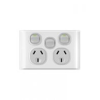 Snow Leopard - Power Point Switched 2 Gang 10A 250V~, With Removable Extrau00a0Swtich 16AX/20A, White Cover, White Grid  White/Silver x5 - SNPPSW2GWS