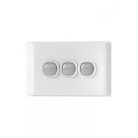 Snow Leopard - Switch Horizontalu00a03 Gang 16AX/20A 250V~, White Cover, White Grid  White/Silver x10 - SNSW3GWS