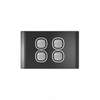 Snow Leopard - Switch Horizontalu00a04 Gang 16AX/20A 250V~, White Cover, White Grid  Black/Silver x10 - SNSW4GBS