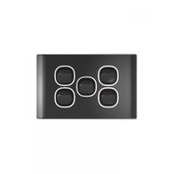 Snow Leopard -u00a0Switch Horizontalu00a05 Gang 16AX/20A 250V~, White Cover, White Grid  Black/Black x5 - SNSW5GBB