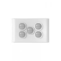 Snow Leopard -u00a0Switch Horizontalu00a05 Gang 16AX/20A 250V~, White Cover, White Grid  White/Silver x5 - SNSW5GWS