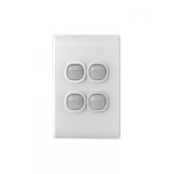 Snow Leopard - Switch Vertical 4 Gang 16AX/20A 250V~, White Cover, White Grid  White/Silver x10 - SNSWV4GWS