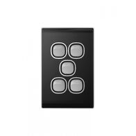 Snow Leopard.-u00a0Switch Vertical 5 Gang 16AX/20A 250V~, White Cover, White Grid  Black/Silver x5 - SNSWV5GBS