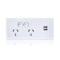 Glass Double GPO With Built-In LED Push Button Switch With USB
