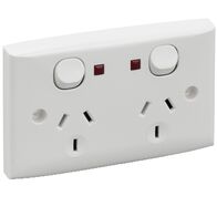 Standard Series, Twin Switch Socket Outlet, 250V, 10A, Standard Size, Indicator
White Electric