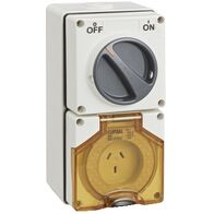 Clipsal - 56 Series, Switched Socket Outlet, 250V, 10A, 3 Flat PIN, IP66, 1 Pole, Heavy Duty
Grey