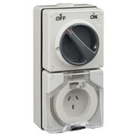 Clipsal - 56 Series, Switched Socket Outlet, 250V, 10A, 3 Flat PIN, IP66, 2 Pole
Grey