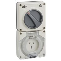 Clipsal - 56 Series, Switched Socket, Surface Ip56 Double Pole 3 PIN Less Enclosure
Grey