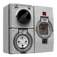 Clipsal - 56 Series, RCD Protected Switched Socket Outlet, 500V 32A, 4 Round PIN IP66 3 Pole, 30mA RCD
Grey
