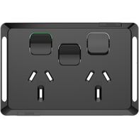 Pro Series, Twin Power Point Skin, Horizontal Mount, 1ExBlank, 10A, 250V, Clip-On - Black