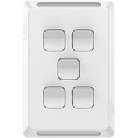 Pro Series, Flush Switch, Vertical Mount, 5 Gang, 1-Way/2-Way, 230/240V 20A, /16AX - Extra Vivid White