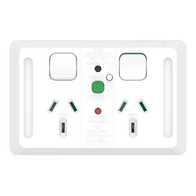 Pro Series, Twin Power Point, Horizontal Mount,10mA RCD 10A, 250V - Extra Vivid White