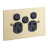 Metal Plate Series, Twin Switch Socket Outlet, 250V, 10A, BBSL Style, Flat Plate, Rmvb Extra Switch - Black