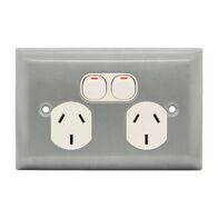 Metal Plate Series, Twin Switch Socket Outlet, 250V, 10A, A Style Deep Curved Plate - Black