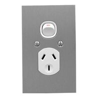 Metal Plate Series, Single Switch Socket Outlet, 250V, 10A, B Style, Flat Plate, Vertical - White Electric