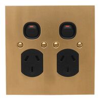 Metal Plate Series, Twin Switch Socket Outlet, 250V, 10A, BB Style, Flat Plate, Vertical - Black