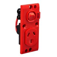 Medilec, Single Switch Socket Outlet, 250V, 10A, O Style, 2 Pole, Vertical, Neon - Red