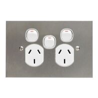 Metal Plate Series, Twin Switch Socket Outlet, 250V, 10A, BSL Style, Removable Extra Switch - White Electric