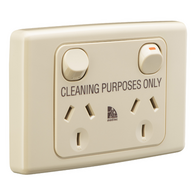 Medilec, Twin Switch Socket Outlet, 250V, 10A, 2 Gang, 1 Pole, Cleaner Label - Beige