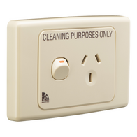 Medilec, Single Switch Socket Outlet, 250V, 10A, Cleaner Label - Beige