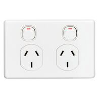 Classic C2000 Series, Twin Switch Socket Outlet, Classic, 250V, 10A, Safety shutter - White Electric