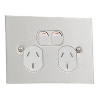 Metal Plate Series, Twin Switch Socket Outlet, 250V, 10A, BSL Style - White Electric