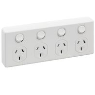 Classic C2000 Series, Quad Switch Socket Outlet, Classic, 250V, 10A, 2 Pole, Safety Shutter - White Electric